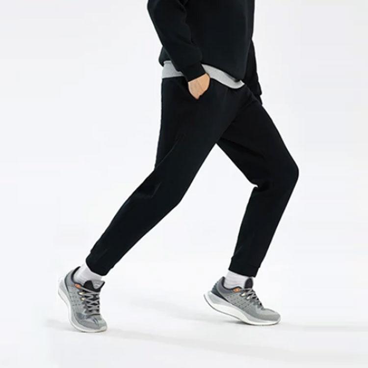 Li Ning Fitness Series Letter Print Solid Color Cuffed Sports Pants Men bottoms Black AKLS015-1