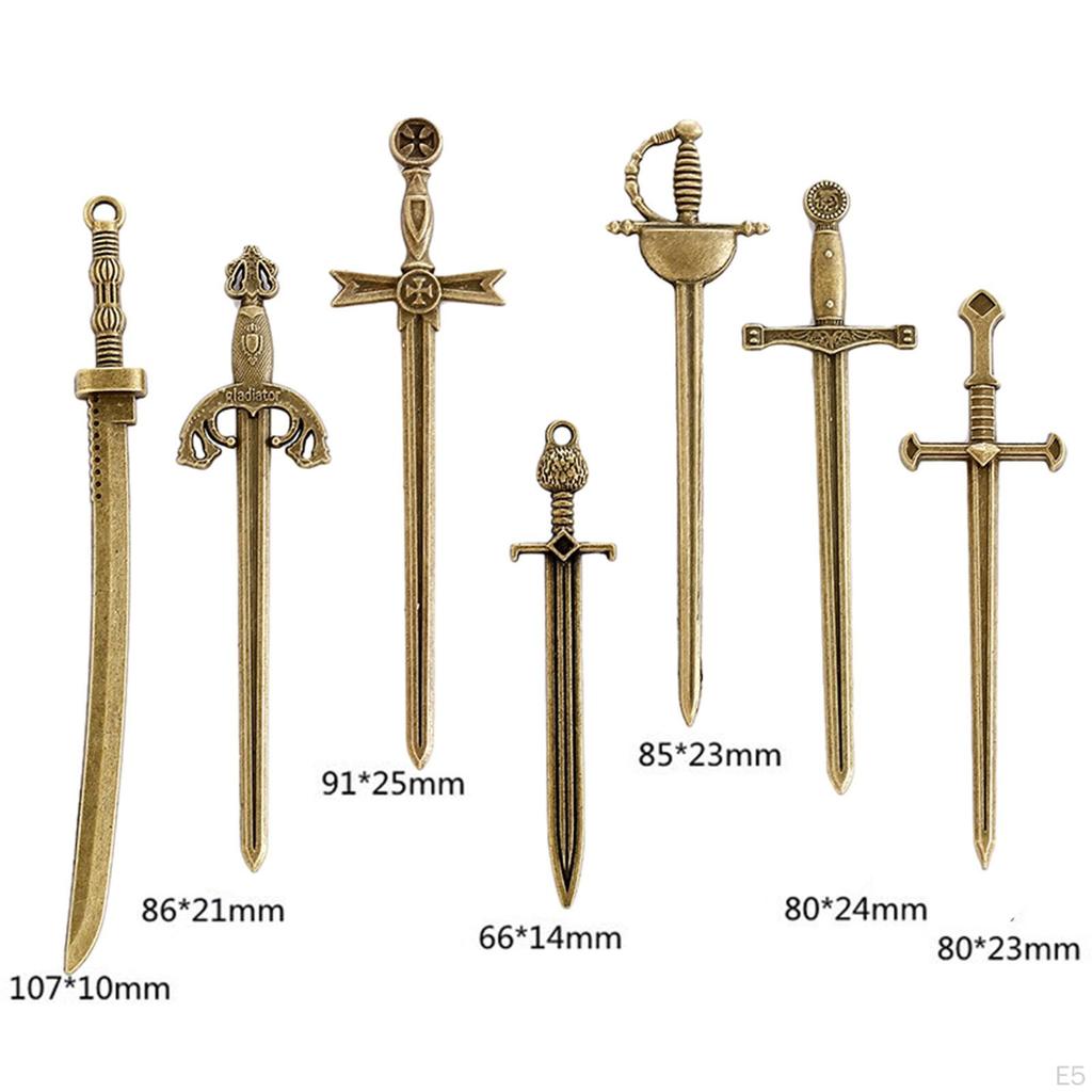 7 Pieces Alloy Swords Knife Charms, Mini Antique Sword Pendants, Charms for Necklace, Jewelry