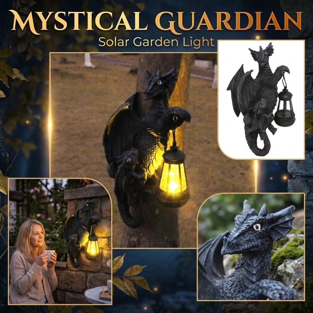 Outdoor Resin Dragon Statue with Lantern Garden Sculpture Decorative Figurine for Patio Yard Landscape Lighting Accent