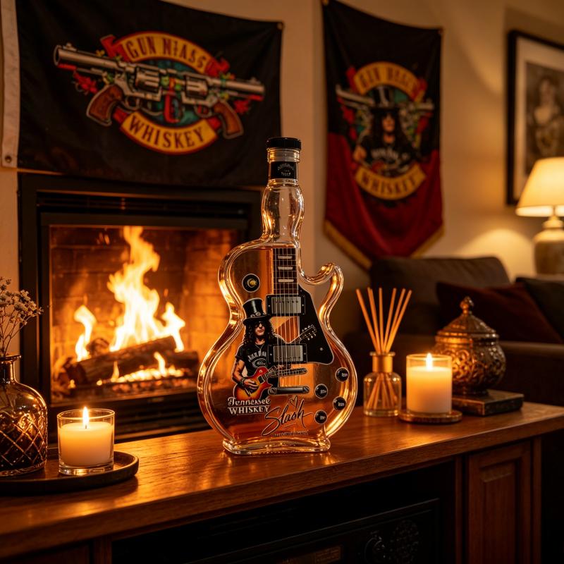Slash Guitar Shaped Whiskey Decanter, Guns N' Roses Themed Liquor Bottle, Tennessee Whiskey Collectible Barware for Rock Fans