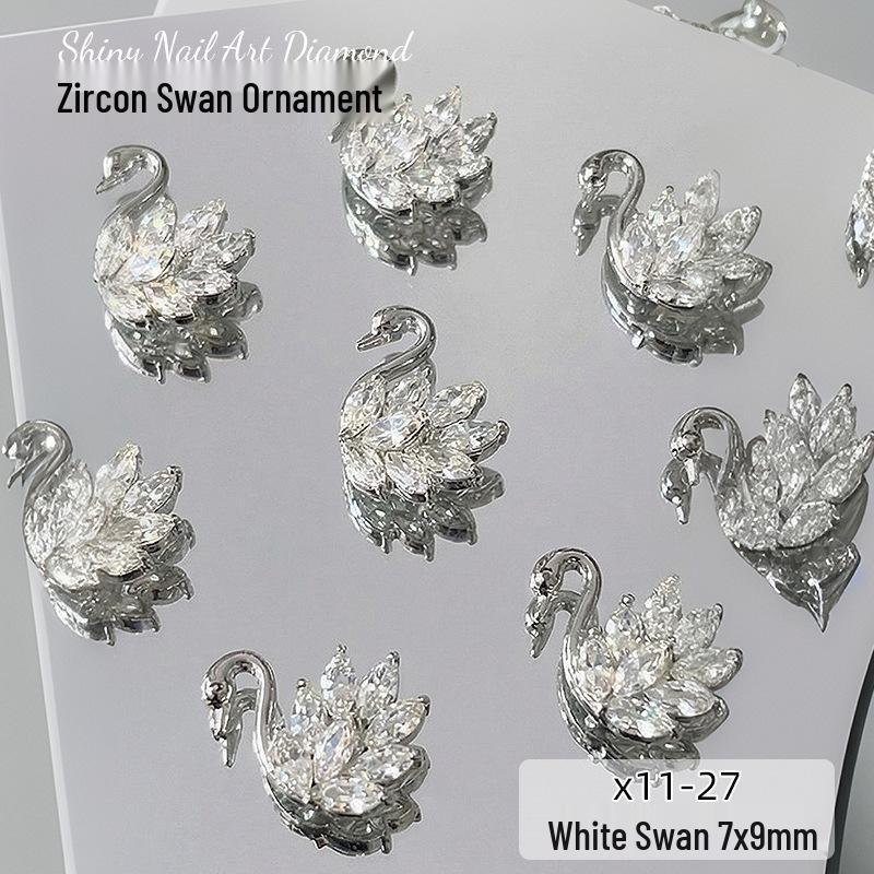 Hepburn Style Black Swan Zirconia Nail Art Rhinestones - French DIY Wearable Nail Decorations