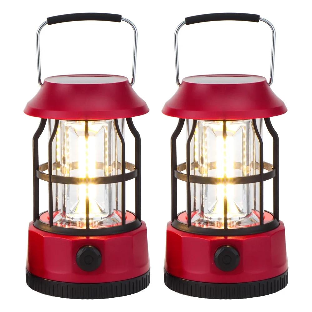 Set of 2 LED Solar Rechargeable IPX3 Water-Resistant Portable Emergency Outdoor Camping Lights Outage Hurricane Hiking (Red)