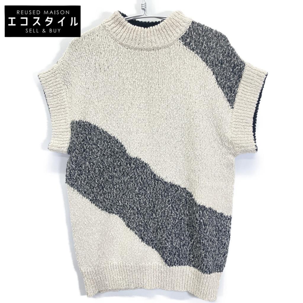 ADORE 531-2170212 White Tally Slub Intarsia Knit tops 38 White x blackUsed