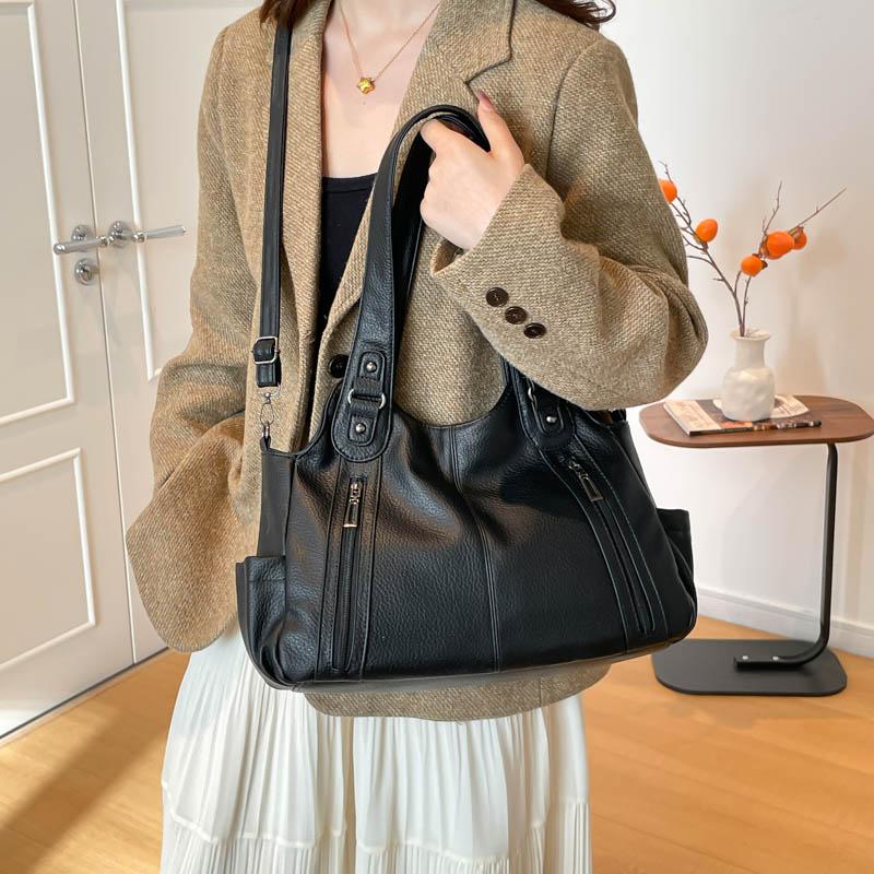 Womens Stylish Litchi Texture Handbag Adjustable Strap Vintage Leather Shoulder Bag for Daily  for Daily Commute Work Shopping and Weekend Outings