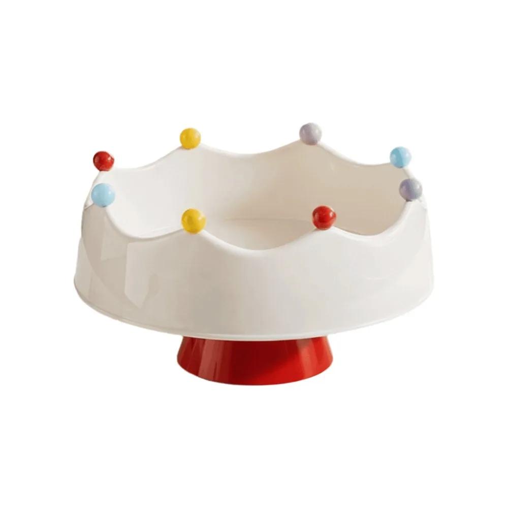 Large Capacity Fruit Bowl with Fork Detachable Crown Design Snack Plate High Legged Draining Water Fruit Serving Plate