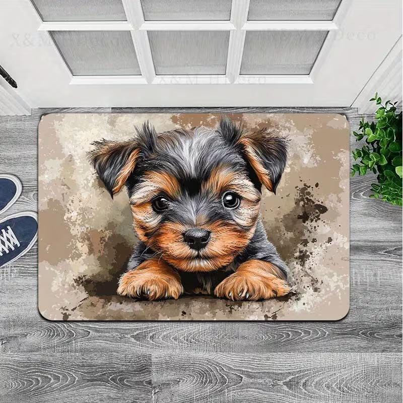 Waterverf Yorkshire Terriër Puppy Deurmat Antislip Voordeurmat Vintage Spatinkt Huisdier Hond Welkom Kleed voor Woondecoratie 30x50cm