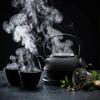 CAST IRON KETTLE 0.8L TEAPOT SET 2x CUPS STAND BLACK
