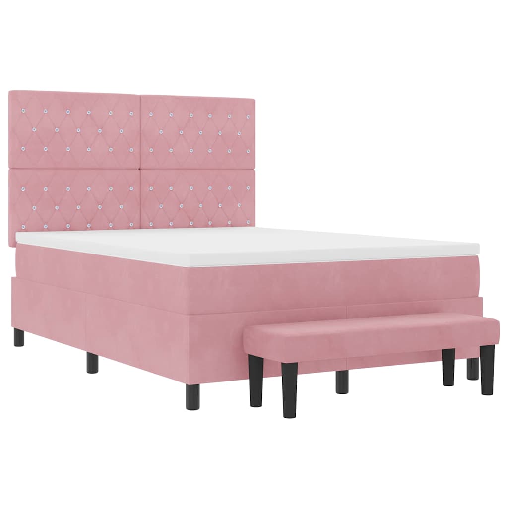 Box Spring Bed with Headboard Pink 190 X 140 Cm Velvet