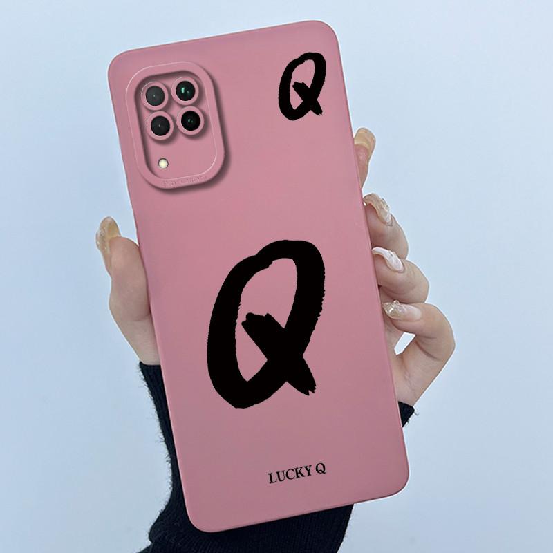 For Huawei Nova 7i Case Cover Lucky Initial Letter Liquid Soft Silicone Phone Bumper for Huawei P40 Lite Nova7i JNY-LX2 Casing