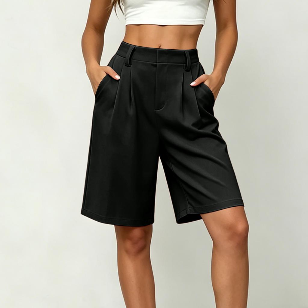 Women Casual Loose Fit Wide Leg Bermuda Shorts with Pockets Mid Length Street Style Five Point Pants Comfortable Everyday Wear