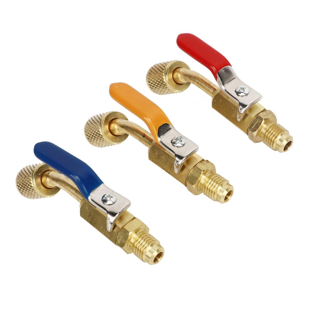 6PCS Refrigerant Angled Compact Ball Valve Fit for R410A R134A R12 R22 R502 AC HVAC Refrigeration Charging Hoses