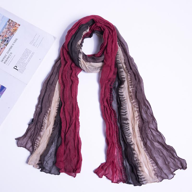 Bali Yarn Printing Scarf Color Matching Color Contrast Imitation Hand-Painted Tie-Dye Twist Wrinkled Scarf