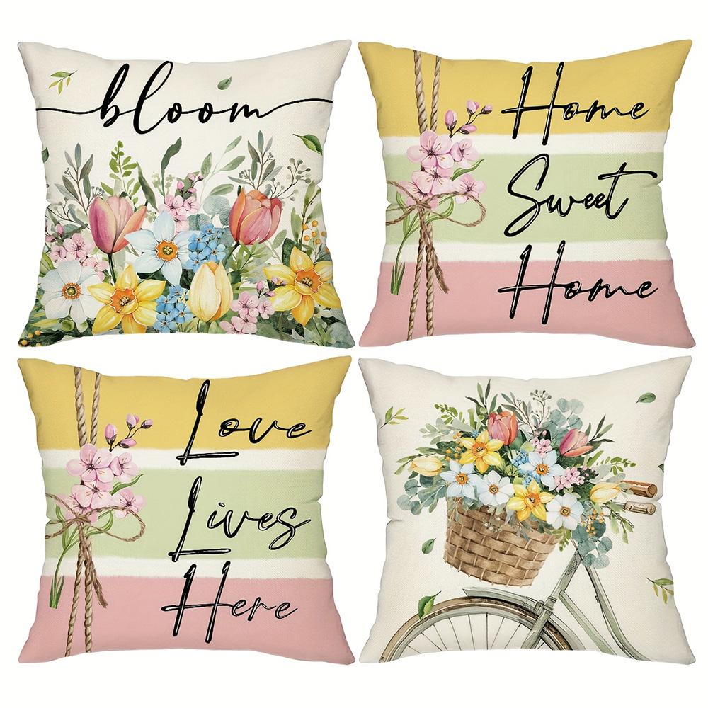 1/4pcs Floral-Printed Throw Pillows with Inspiring Words Sofa cushion cover home bedroom room decoration