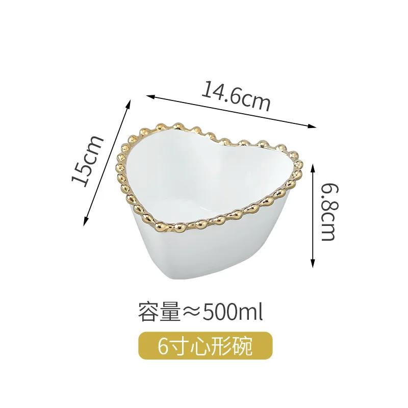 1pcs Ceramic Large Rice Bowl Heart-shaped Tableware Nordic Phnom Penh White Round Salad Plate Steak Dish Dinnerware Dinner Plate