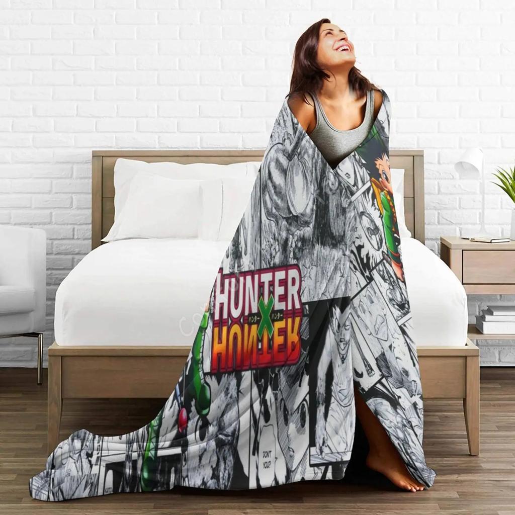 Hunter X Hunter 3D Print Fluffy Blanket Classic Japanese Anime Custom Blanket Soft Warm Lightweight Teens Kids Throw Blanket