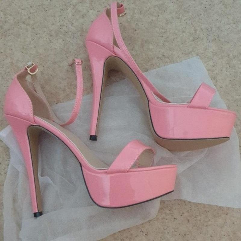 Women Sandals New 14cm Sexy Supper High Heels Patent Leather Nighclub Open Toes Platform Sandal Party Wedding Shoes Shoe