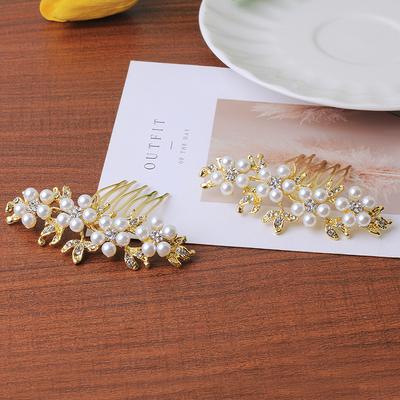 Pearl Rhinestone Comb Flower Decoration Bridal Headdress Wedding Photo Braided Hair Comb Pearl Inverted Comb