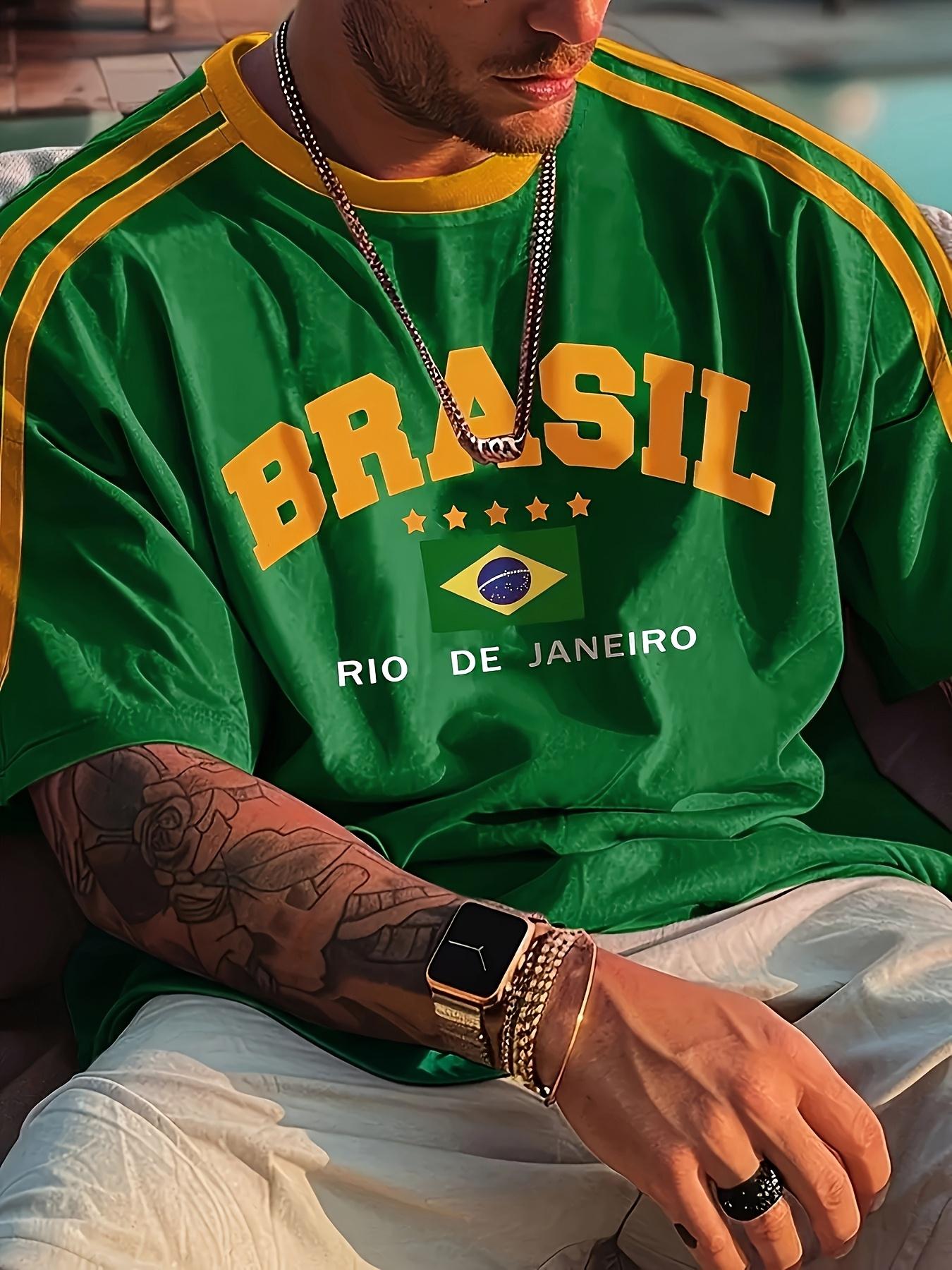 Hengyuan42 Zomer T-shirt voor heren met Braziliaanse print ronde hals Casual en comfortabel T-shirt als cadeau Zomer T-shirt met korte mouwen voor buiten 5XL