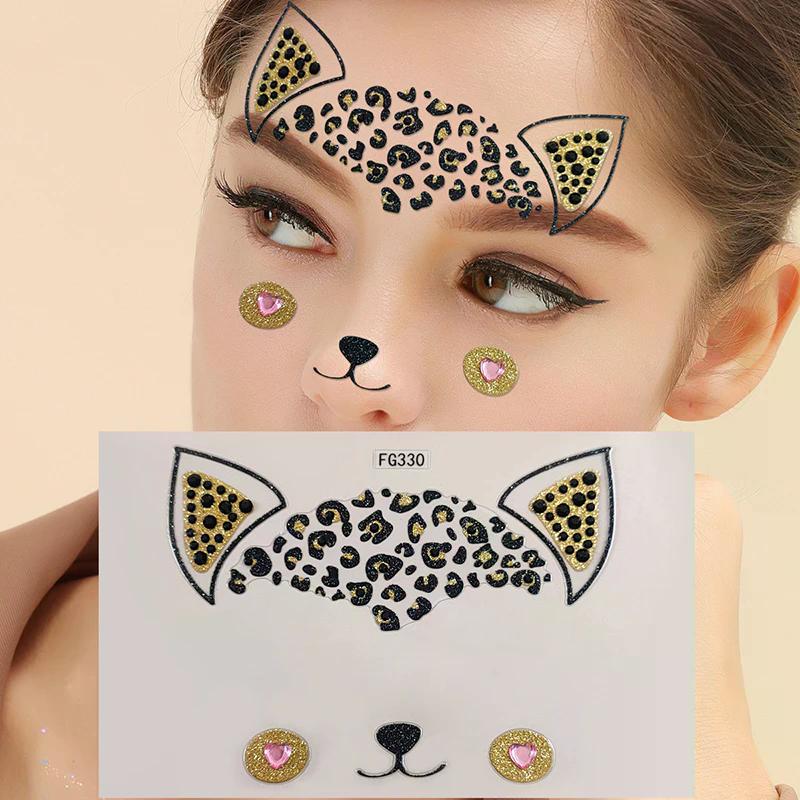 1pc Acrylic Drill Sticker Decoration 3d Cute Cat Face Stickers Ball Party Face Rhinestone Masquerade Temporary Tattoo Stickers