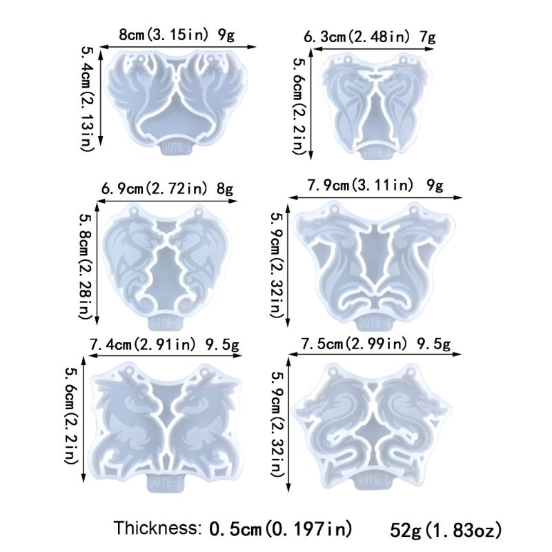 6Pcs Epoxy Assembled Molds Geometric Dragon Shape Earrings Pendant Mold Phone Keychain Pendant Silicone Mold for Decor