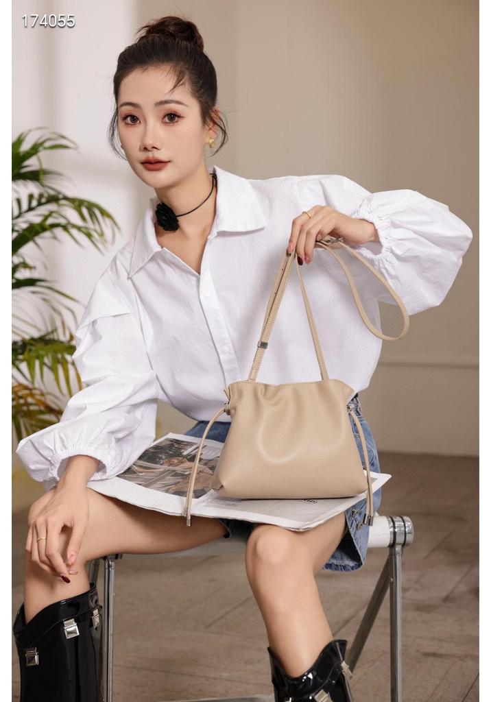 Women's Genuine Leather Cloud Crossbody and Single Shoulder Drawstring Lucky Bag