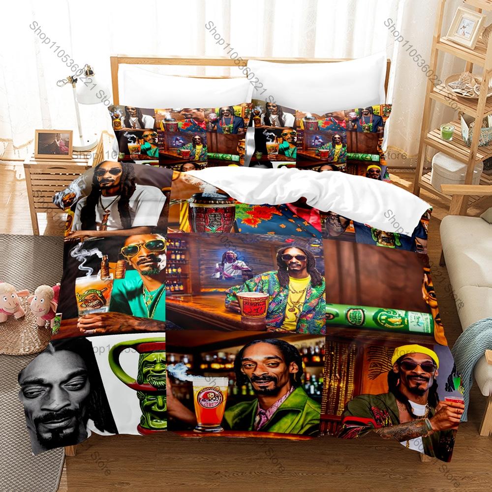 Rapper Snooop Doggy Dogg Bedding Set Duvet Cover + 2 Pillowcases West Coast Rap Portrait Bed Linens