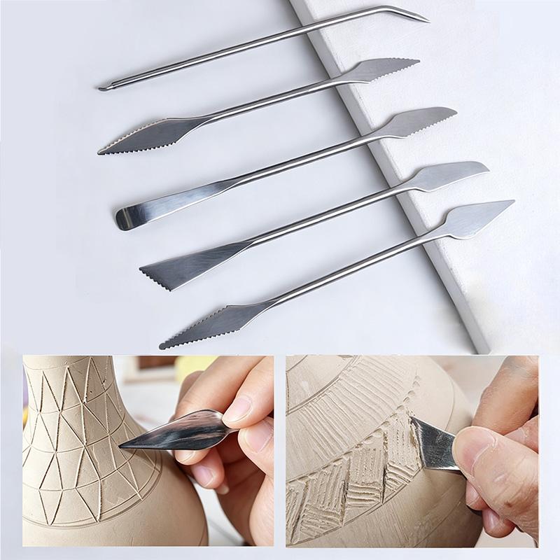 5-piece set of stainless steel knives, red card clay modeling tools, clay products, auxiliary gear knife type pottery tools