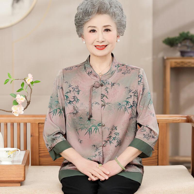 Elderly Women's Summer Floral Silk Blend 3/4 Sleeve Top