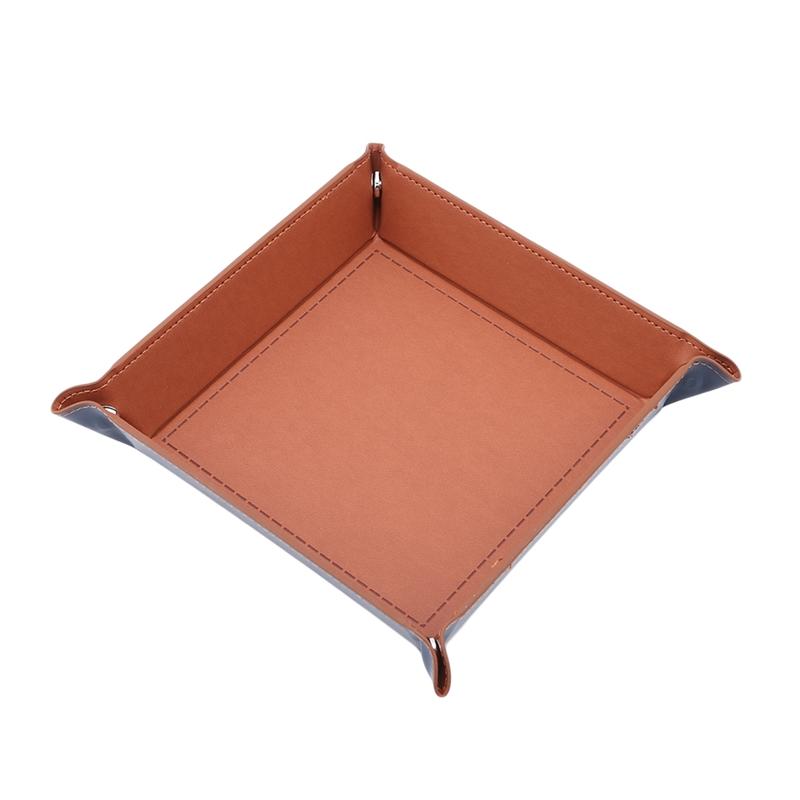 Four Corner Foldable Dice Tray Desktop Storage Square Trays Large Capacity for Kitchen Storage Supplies Solid Color PU Leather