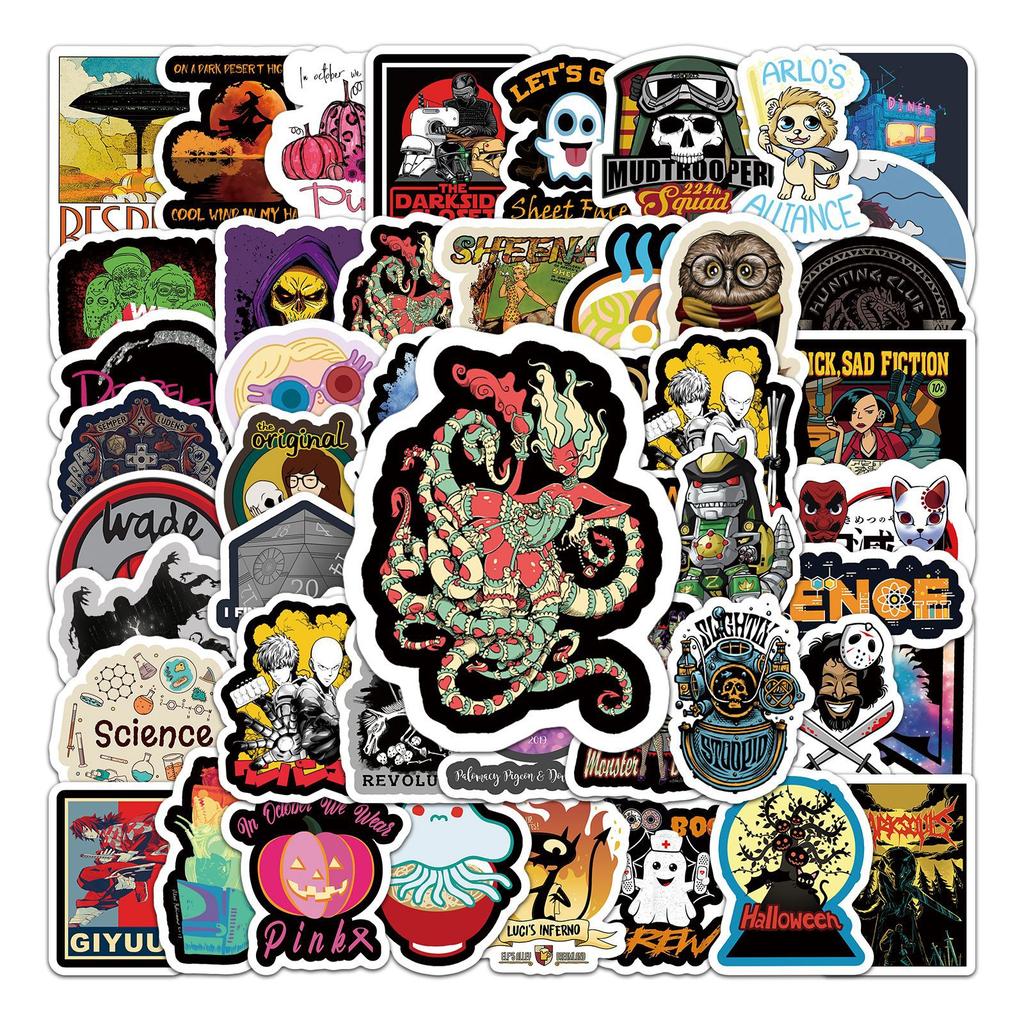 50 Cartoon European and American Retro Doodle Creative Tablet Suitcase Car Suitcase Decoration Stickers