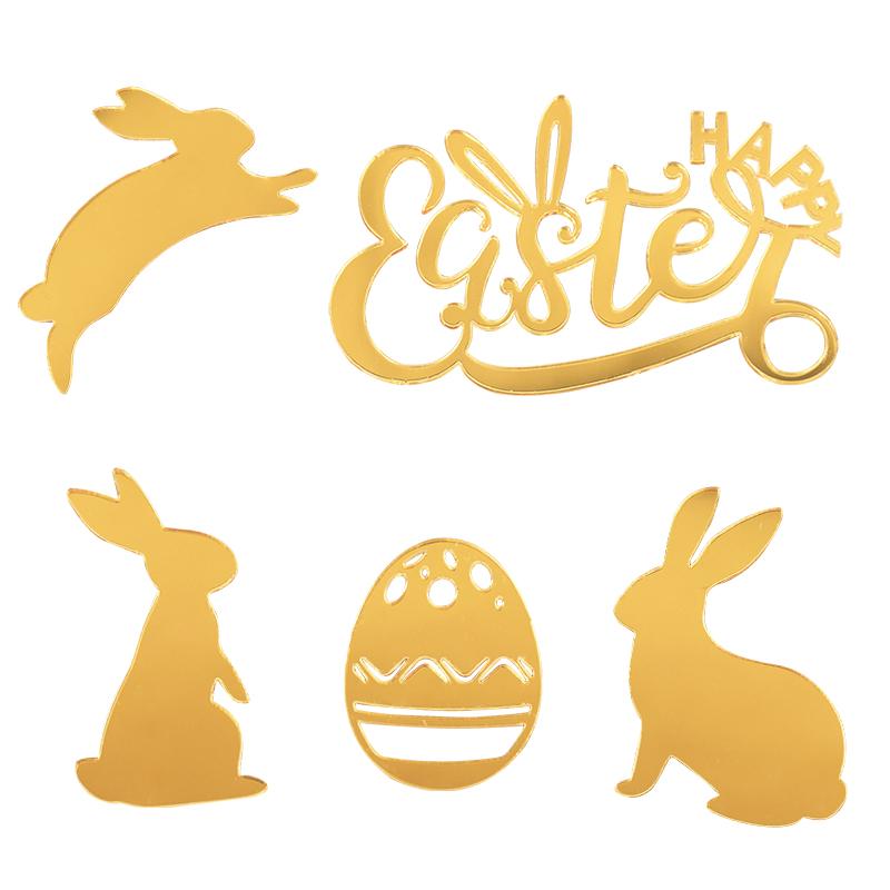 5 Stück Gold Acryl Osterkuchen Dekoration Niedlicher Hase Eier Cupcake Topper Frohe Ostern Party Dessert Dekoration Kinder Gastgeschenke