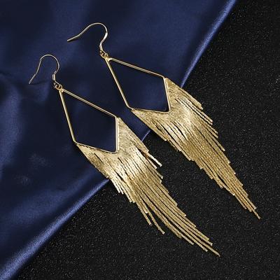 Fashion Gold Color Long Tassel Dangle Earrings Jewelry Vintage Metal Statement Fringe Earrings Charm Drop Big Earing for Women