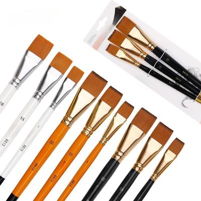 3-Pack Wooden Handle Short Flat Paint Brushes for Oil Acrylic Watercolor Student Artist Brush Set Soft Nylon Art Supplies