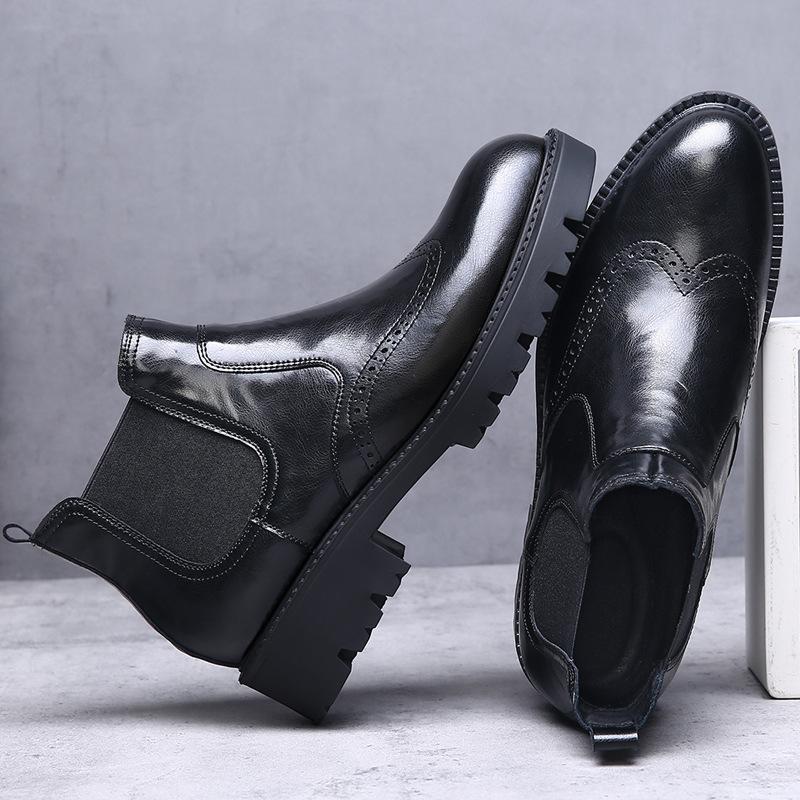 Fashion 2025 New Brock Carved Business Leather Boots for Men Fashion Casual Autumn Winter Ankle Boot Male Solid Color Platform Shoes Man