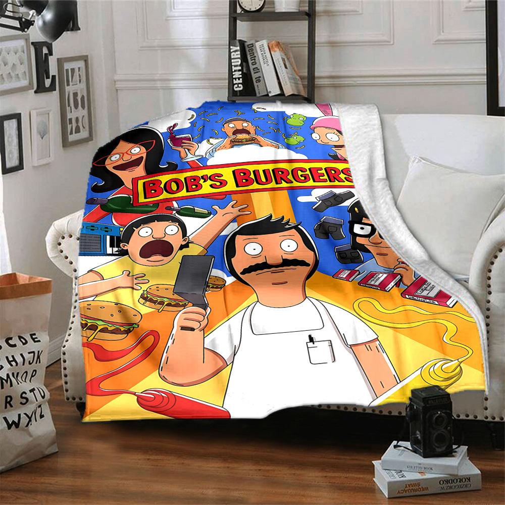 1pc Bob’s Burgers Cozy Print Blanket Lightweight Warm Flannel Throw Blanket For Sofa, Bed, Living Room