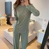 2024 Korean Style Women's Smiley Face Pajama Set - Spring/Autumn Long Sleeve Solid Color Homewear
