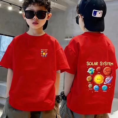 Summer Baby Boy Clothes Kid Girls Casual Solar System Planets Printed Tshirts Children Fashion Crew Neck Short Sleeve Top