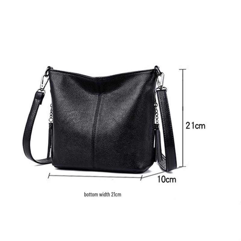 Женская мягкая кожаная сумка-ведро с кисточками – Модная повседневная сумка через плечо