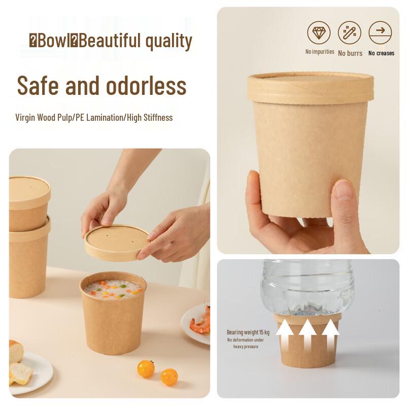 Disposable Kraft Paper Soup Containers with Lids
