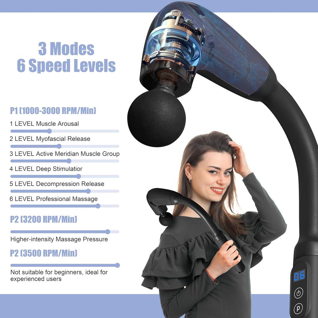 Massage Gun Deep Tissue with Upgraded Extension Handle, Portable Percussion Muscles/Neck/Shoulders/Waist/Legs Massager for Pain Relief Deep Tissue