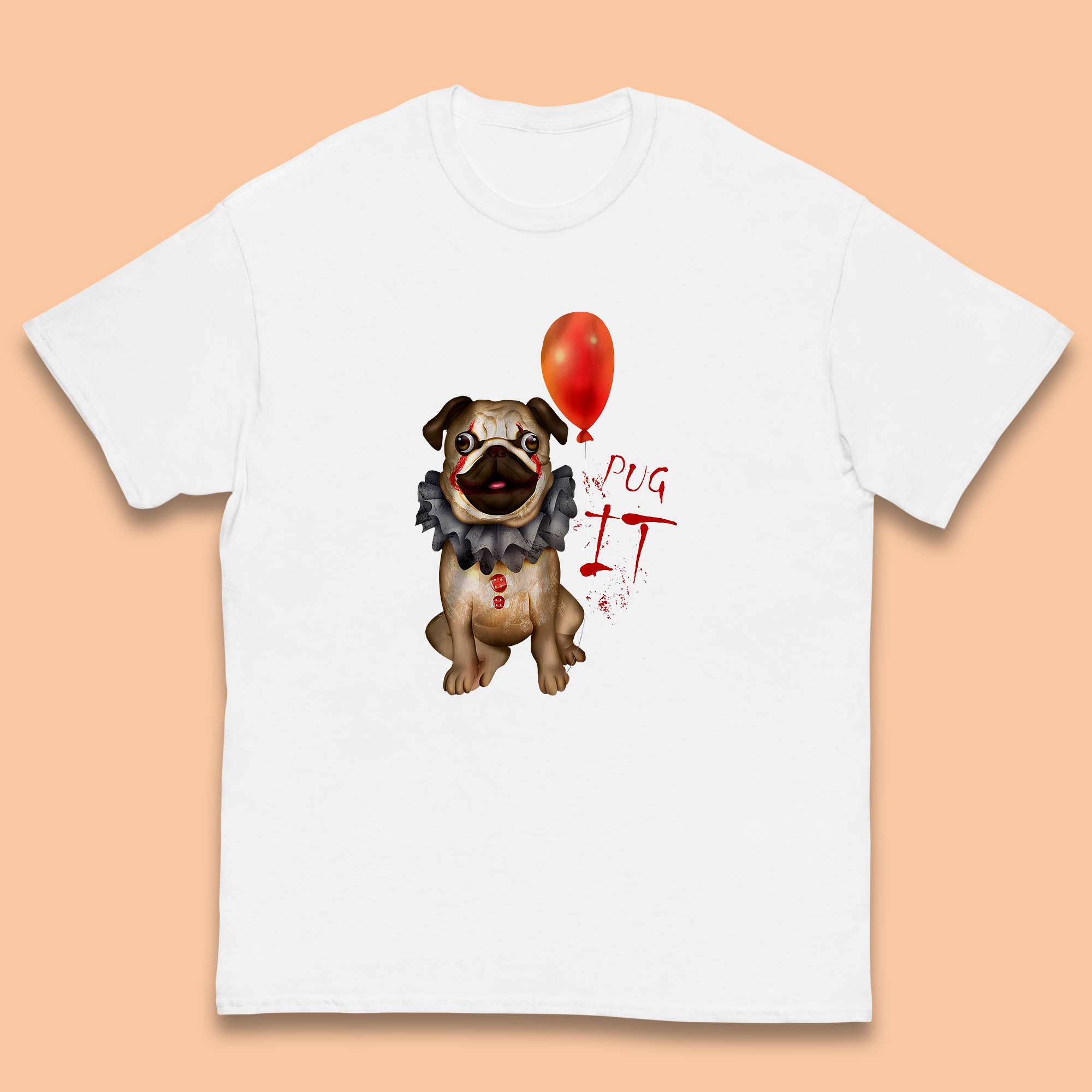 Pug IT Pennywise Clown Dog Spoof Halloween Pug Dog Costume Horror Movie Serial Killer Kids T Shirt 130