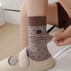 Vintage Polka Dot Stripe Button-Down Socks For Women Korean Maillard Coffee Color Contrasting Mid-Leg Socks Piled Up