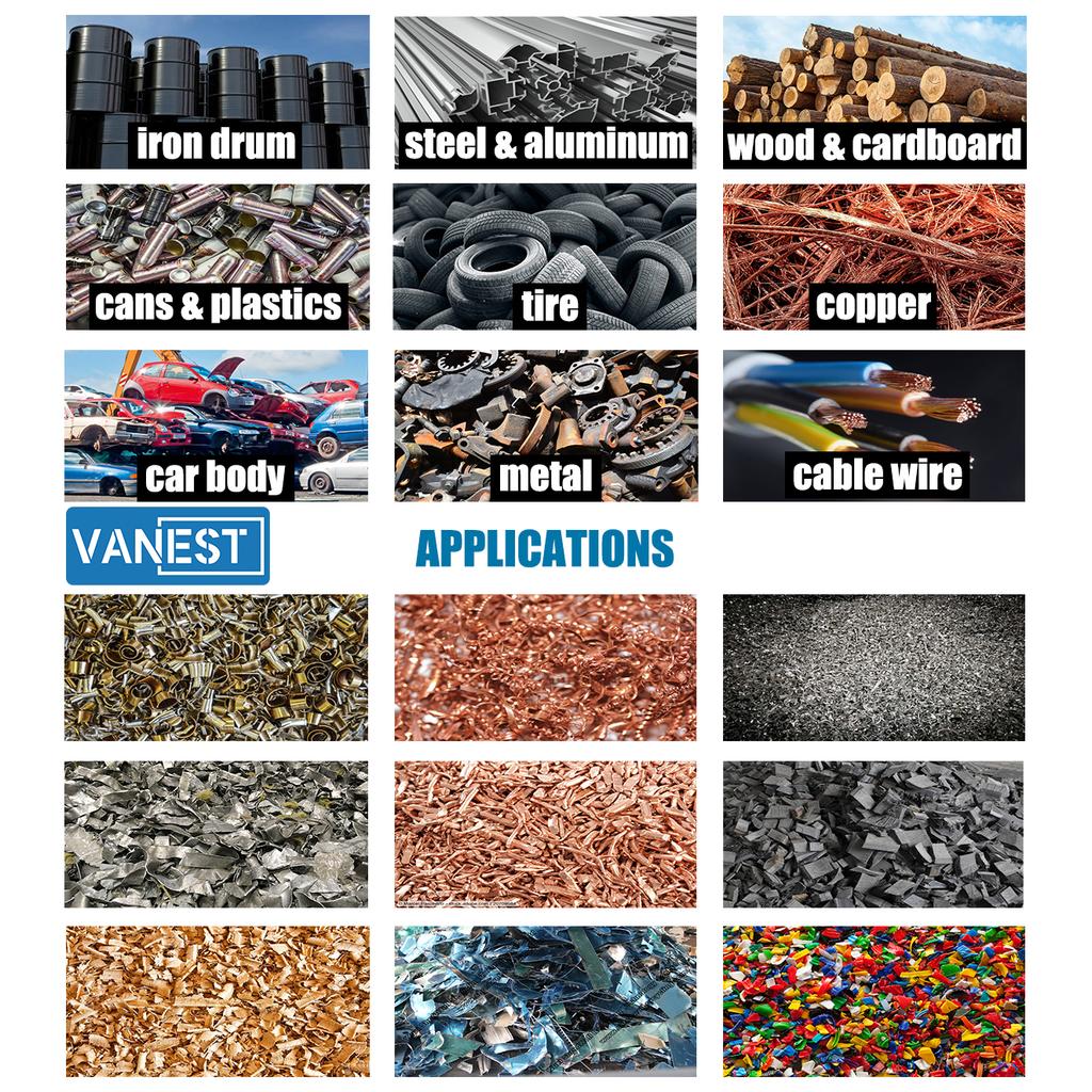 VANEST Industrial scrap metal shredder for Wood Scrap Metal Cardboard, Paper, Plastic Small Shredder Industrial Waste Disposal