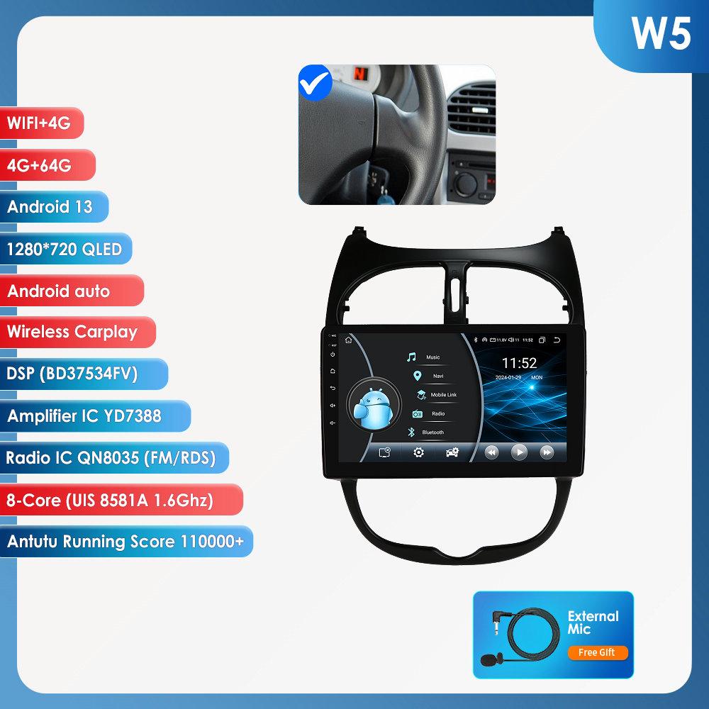 OSSURET Snapdragon 6115 Car Radio Autoradio for PEUGEOT 206 206SW 206CC 2001 - 2008 Carplay Android Auto Multimedia GPS 360 Cam Stereo