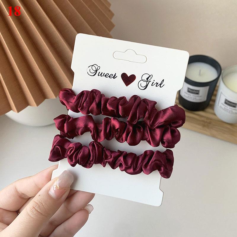 Fashion 3PCS/Set Satin Silky Scrunchies Hair Rope Luxury Solid Color Elastic Hair Bands Women Hair Accessories Headwear