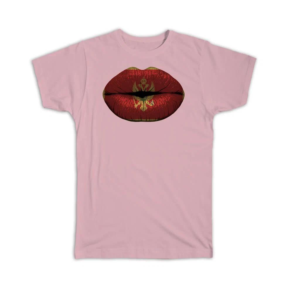 Gift T-Shirt : Lips Montenegrin Flag Montenegro Expat Country For Her Woman 2XL