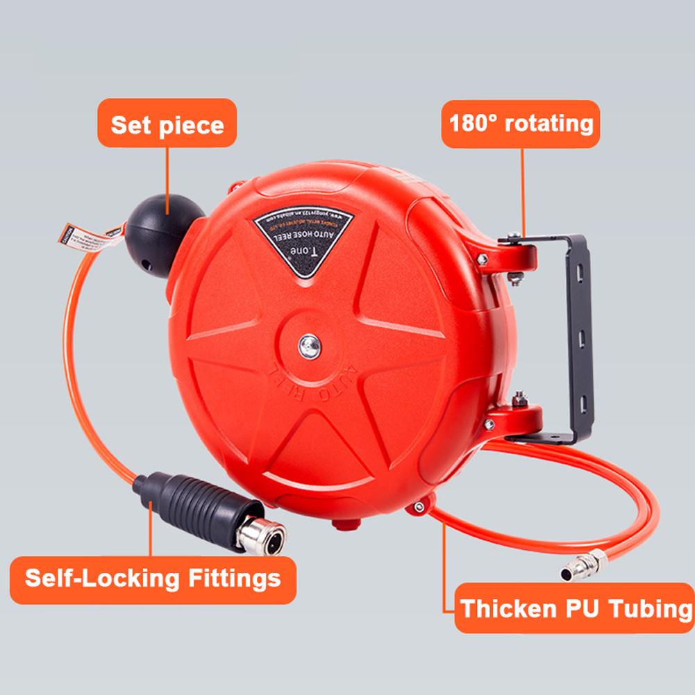 Retractable Compressor Hose Reel 10m Automatic Rewind Air Hose Pneumatic Tool Commercial Reel With Swivel Bracket Quick Coupler
