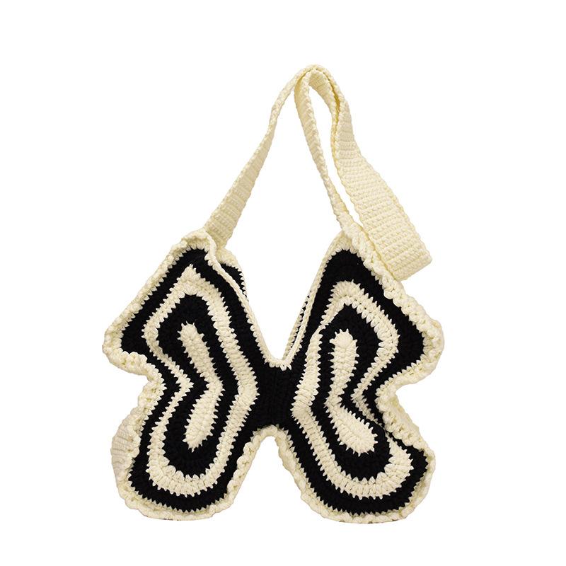 

Creative Handmade Woven Cartoon Crossbody Bag Women s Crocheted Butterfly Bag Open-top Trendy Shoulder Bag Travel Vacation Bag 36x7x31cm белый