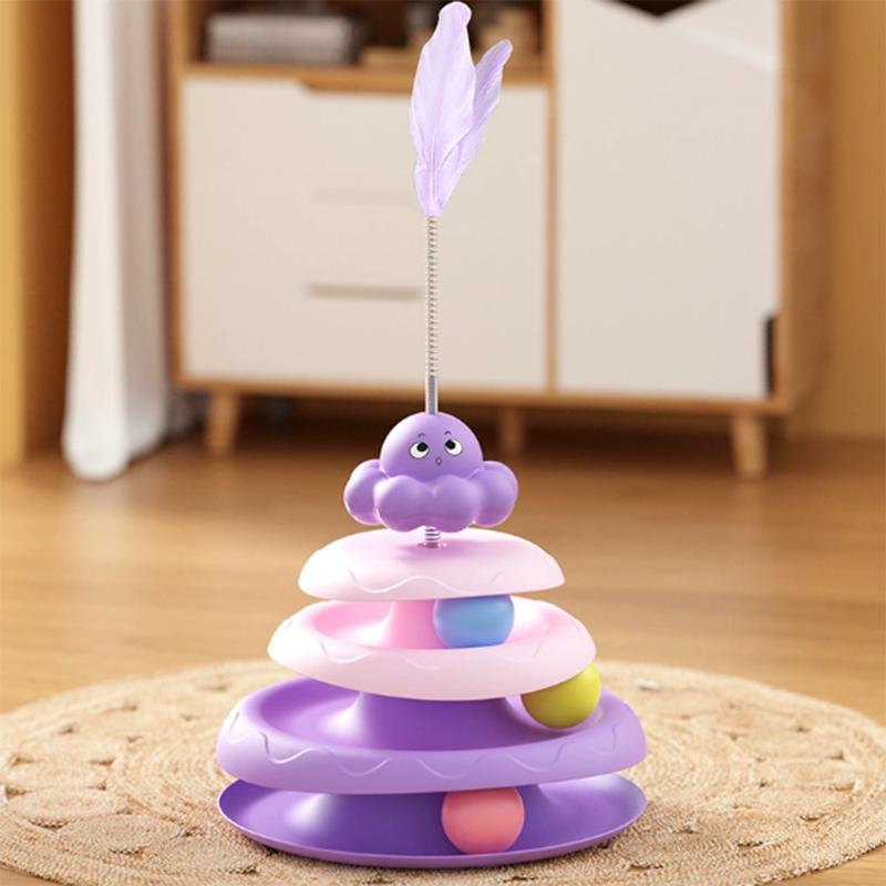 Colorful Balls Cat Toy Hollow Tracks Detachable Portable Playground for Cats Interactive Cat Stick Turntable for Boredom Relief