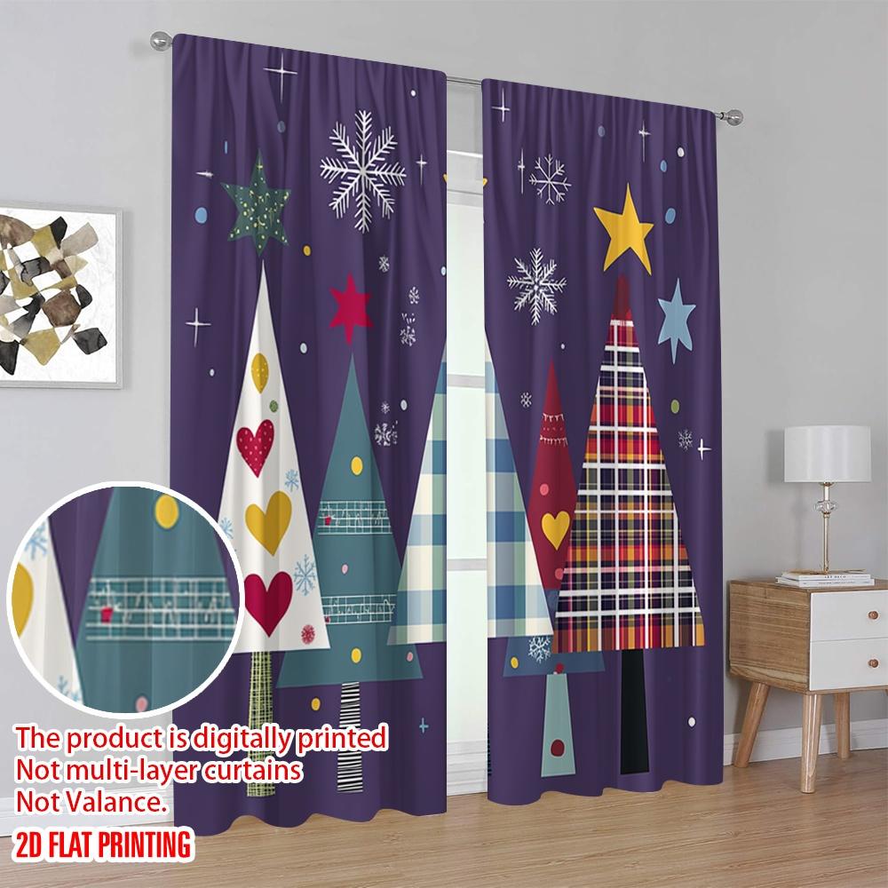2 Stück, 2D-Flachdruck Beliebte Vorhänge Weihnachtsbäume Winterurlaub (2) Polyester Fabrik (ohne Stange) Festlich Perfekt für